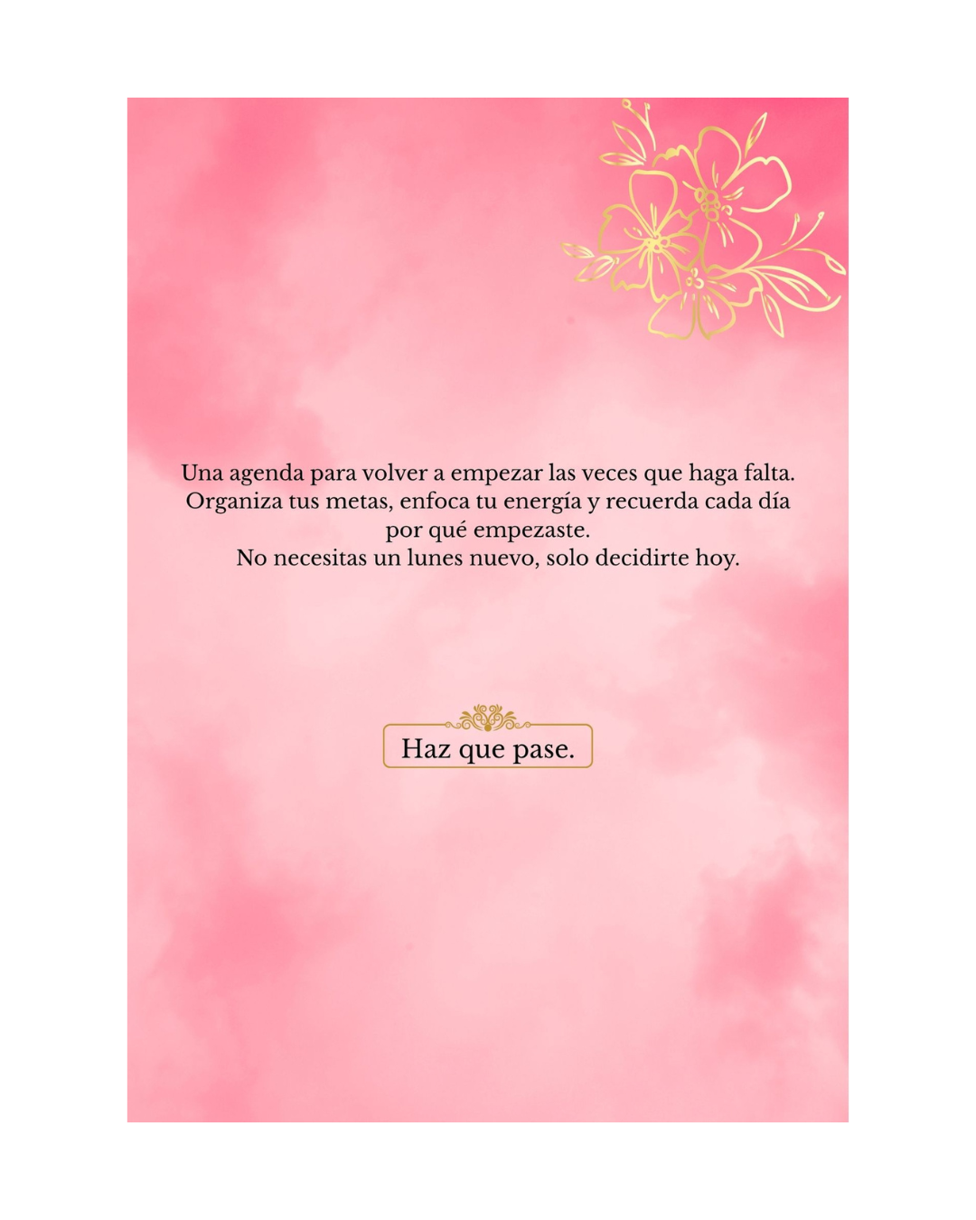 Agenda motivacional “Hoy empiezo de nuevo” — sin fechas, elegante.